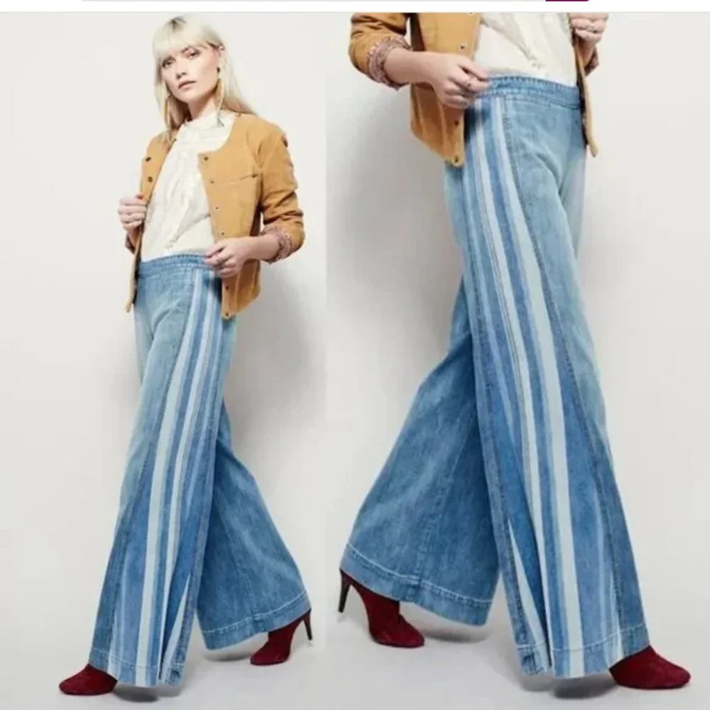 NWOT Free People Luna Blue Sea To Sea Indigo Flare Denim Jeans